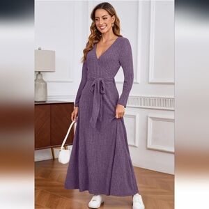 Elegant Purple Knit Maxi Dress